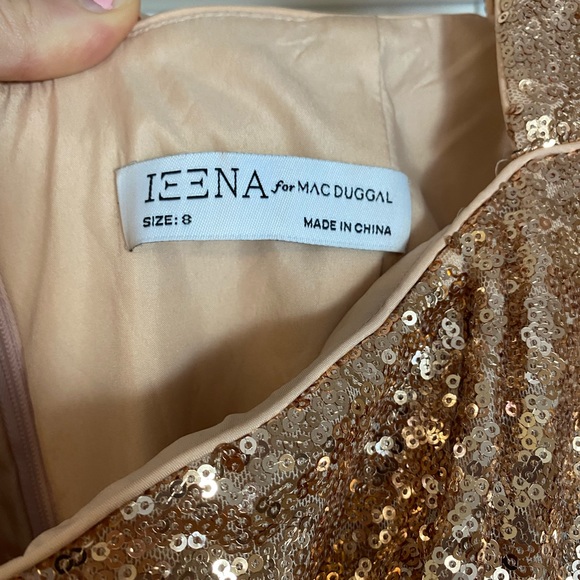 Ieena by Mac Duggal Sequined Skater Dress Rose Gold Copper Size 8 Style 49484 - Picture 3 of 13